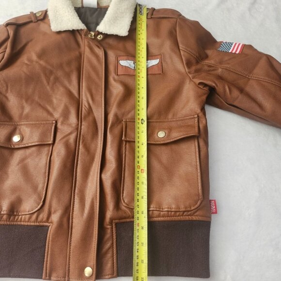 Disney Store Captain Marvel Brown Faux Leather Bomber Jacket Patch Small Unisex - Picture 15 of 16